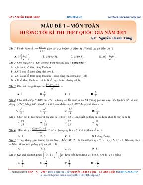 Mẫu đề 1  Môn Toán hướng tới kì thi THPT quốc gia